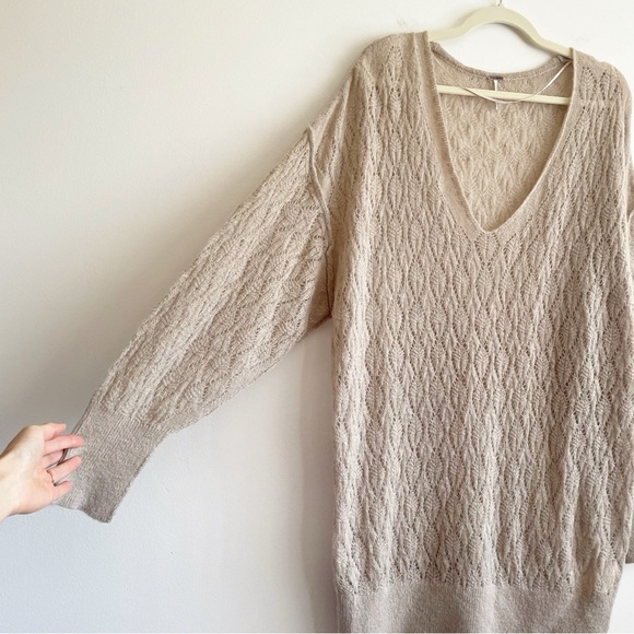 Free People Say Hello Sweater wool alpaca open knit whimsical neutral slouchy - Picture 7 of 13